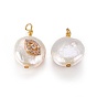 Pendentifs de perles d'eau douce de culture naturelle, avec les accessoires de zircone et en laiton cubes, plat et circulaire avec les yeux