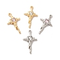 Rack Plating Alloy Pandants, with Glass, Nickel Free, Cross with Heart Charms