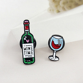 Wine Time Accessories Set: Red Wine Bottle, Glass & Oil Droplet Brooch Pin