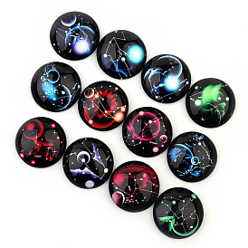 Cabochons en verre, demi-rond/dôme avec douze constellations