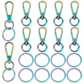 PandaHall Elite Rainbow Color Zinc Alloy Keychain Clasps, with Ion Plating(IP) 304 Stainless Steel Split Key Rings