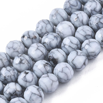 Mèches de perles de verre craquelé peintes au four opaque, ronde, facette