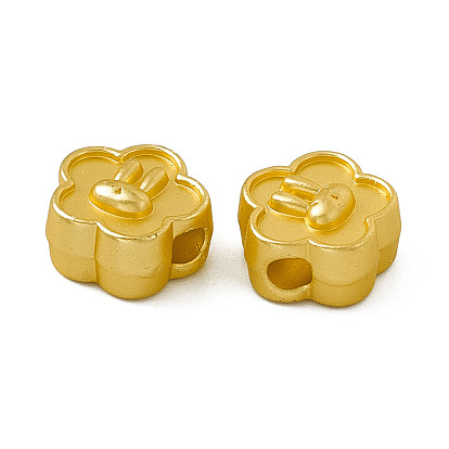 Rack Plating Alloy Beads, Cadmium Free & Nickel Free & Lead Free, Flower with Rabbit Pattern