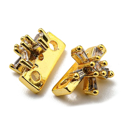 Rack Plating Brass Pave Cubic Zirconia Slide Charms, Cadmium Free & Lead Free, Long-Lasting Plated, Real 18K Gold Plated