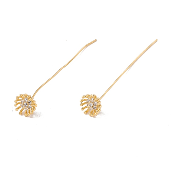 Brass Micro Pave Clear Cubic Zirconia Flower Head Pins