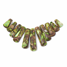 Assembled Synthetic Imperial Jasper and Bronzite Beads Strands, Graduated Fan Pendants, Focal Beads, Dyed