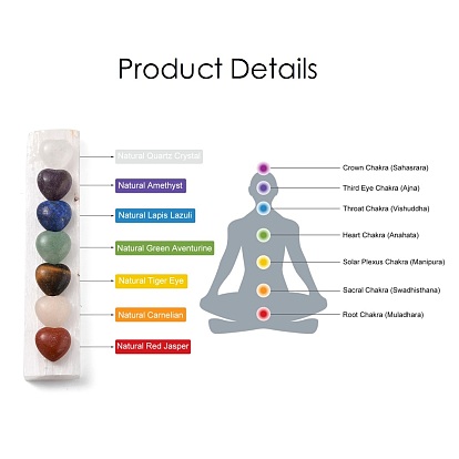 Rectangle Chakra Natural Selenite Display Decorations, Energy Wands, for Meditation Yoga and Balancing, with Natural Gemstone Heart Cabochons