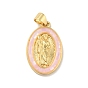 Brass Charms, with Shell, Cadmium Free & Lead Free, Long-Lasting Plated, Oval with Virgin Mary, Real 18K Gold Plated