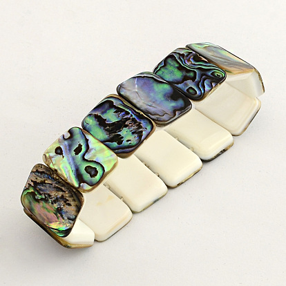 Rectangle Abalone Paua Shell Stretch Bracelets, 2-1/8 inch(5.5cm)