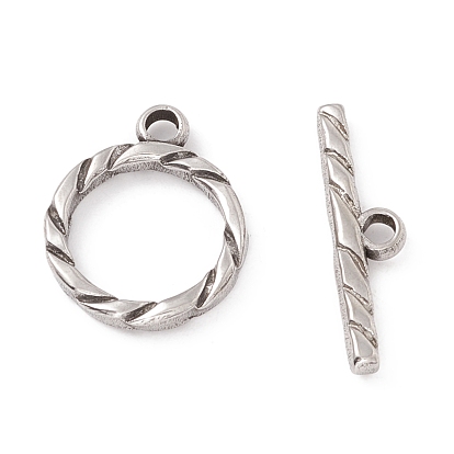 304 Stainless Steel Toggle Clasps, Twisted Pattern Round Ring