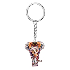Porte-clés pendentif en émail en alliage d'éléphant coloré, avec porte-clés pour sac, décoration pendentif clé de voiture