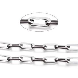 304 Stainless Steel Paperclip Chains, Flat Oval, Drawn Elongated Cable Chains, Unwelded