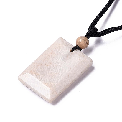 Dyed Natural Fossil Coral Rectangle Pendant Necklace for Women
