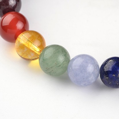 Bracelets extensibles en perles de pierre de lave naturelle chakra, avec des perles de pierres fines