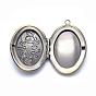 Brass Locket Pendants, Photo Frame Charms for Necklaces, Cadmium Free & Nickel Free & Lead Free, Oval with Flower