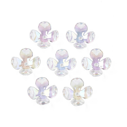 Transparent Acrylic Bead Caps, AB Color Plated, 4-Petal, Flower