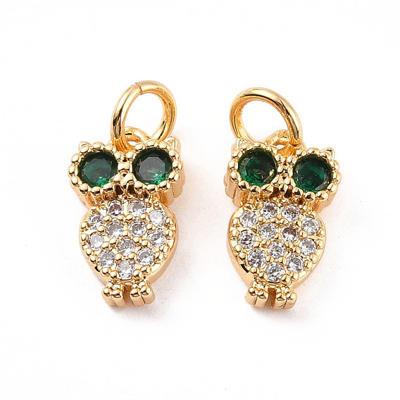 Rack Plating Brass Micro Pave Cubic Zirconia Charms, with Jump Ring, Cadmium Free & Lead Free, Owl