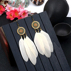 Boho Sunflower Feather Tassel Earrings for Women Vacation Jewelry