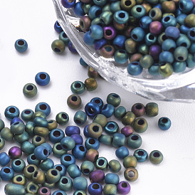 Glass Seed Beads, Frosted Style, Metallic, Round