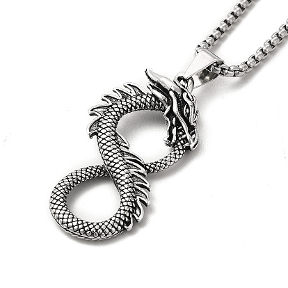 Alliage dragon infini collier pandant avec chaînes de boîte, bijoux gothiques pour hommes femmes