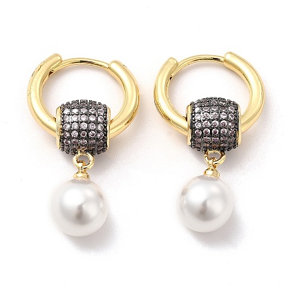 Aretes de aro colgantes de perlas de plástico con cuentas de rondelle de circonita cúbica, joyas de latón chapado en oro real 18k para mujer, sin plomo y cadmio