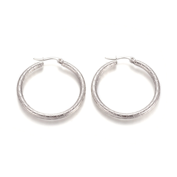 304 Stainless Steel Geometric Hoop Earrings, Hypoallergenic Earrings, Textured, Ring