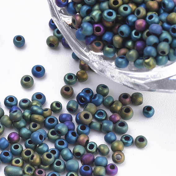 Perles de rocaille en verre, Style givré, métallique, ronde