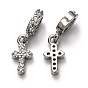 Brass Micro Pave Clear Cubic Zirconia European Dangle Charms, Large Hole Pendants, Long-Lasting Plated, Cross