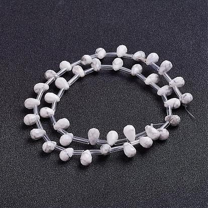 Natural Howlite Beads Strands, Top Drilled Beads, Teardrop, Faceted
