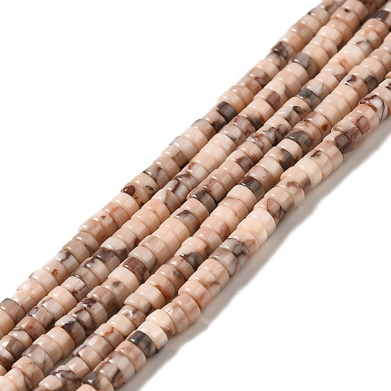 Perles naturelles fossiles brins, perles heishi, Plat rond / disque