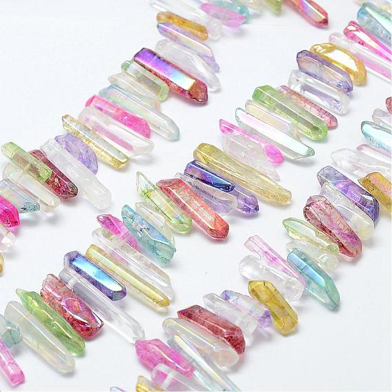 Electroplate Natural Quartz Crystal Beads Strands, Dyed, Polishing, Nuggets, AB Color Plated