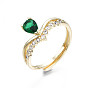 Green Cubic Zirconia Crown Adjustable Ring, Brass Finger Ring for Women, Nickel Free