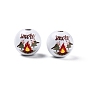 Camping Theme Printed Wooden Beads, Round with Fire/Vehicle/Camping Themed Pattern