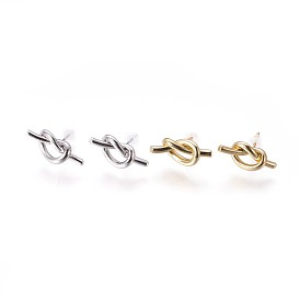 Brass Stud Earrings, with Plastic Ear Nuts, Long-Lasting Plated, Knot
