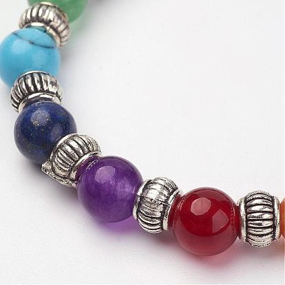 Pierres précieuses naturelles et synthétiques bracelets en perles extensibles, avec alliage de perles d'entretoise