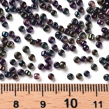 Perles de rocaille en verre, couleurs métalliques, ronde, trou rond