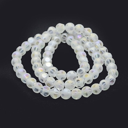 Electroplate Glass Beads Strands, AB Color Plated, Frosted, Round