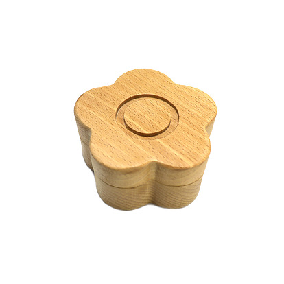 Flower Wood Wedding Ring Storage Boxes with Velvet Inside, Wooden Couple Ring Gift Case with Magnetic Clasps