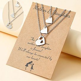 Stainless Steel Hollow Heart Mother's Day Family Card Necklace Set (3 Pieces)