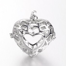 Экологически чистые подвески из латуни в стойке, для ожерелья, полые сердца, без кадмия, без никеля и без свинца, 30.5x31x17 мм, отверстие : 9.5x4 мм