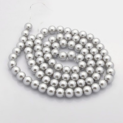 Perles en verre nacré rondes teintes, 3~10mm, trou: 1mm, environ 85~230 pcs/chapelet