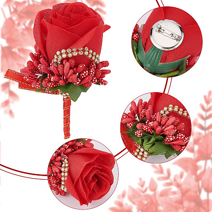 Craspire 8шт ткань брошь-бутоньерка с цветком розы со стразами, железная булавка для свадебной вечеринки