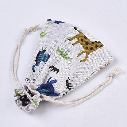 Bolsas de embalaje de poliéster (algodón poliéster) Bolsas con cordón, con animal estampado