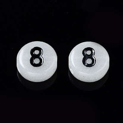 Luminous Acrylic Beads, Flat Round with Number