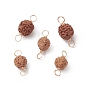 Round Natural Wood Connector Charms, Sienna Rudraksha Links, with Copper Wire