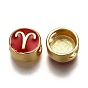 Brass Beads, with Enamel, Flat Round with Constellation, Real 18K Gold Plated