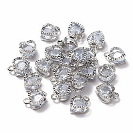 Heart Alloy Charms, with Cubic Zirconia