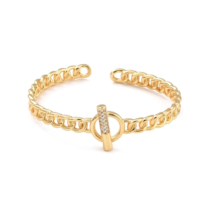 Fermoir à bascule en forme de bracelet de manchette en zircone cubique, Bracelet ouvert en laiton en forme de chaîne gourmette pour femme, sans plomb et sans cadmium