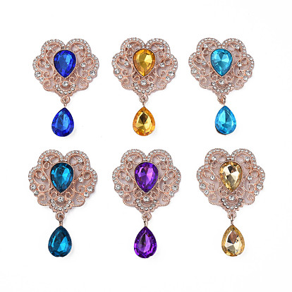 Alloy Cabochons, with Acrylic Rhinestone and Crystal Rhinestone, Cadmium Free & Lead Free, Faceted, Heart & Teardrop, Rose Gold
