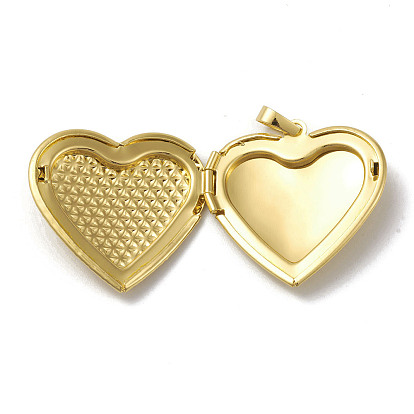Rack Plating Brass Locket Pendants, Heart Charm, Cadmium Free & Lead Free, Long-Lasting Plated